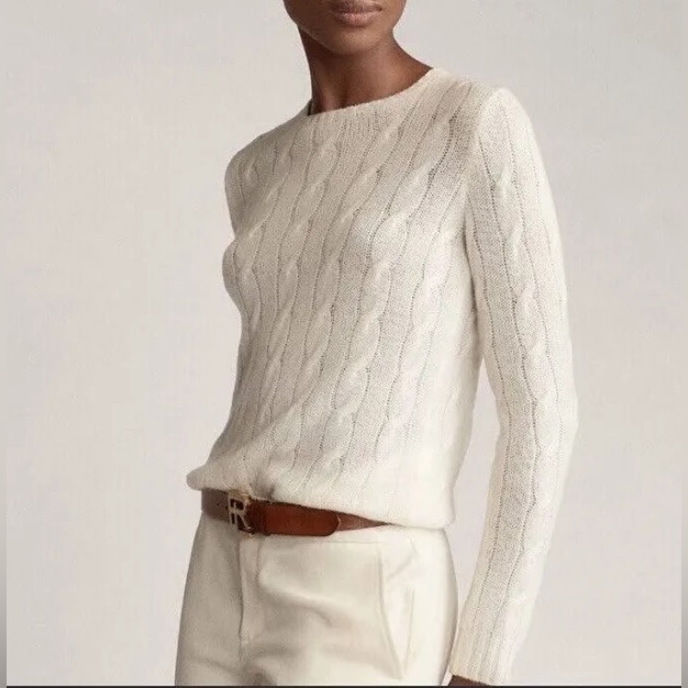 Ralph Lauren Black Label 100% Cashmere Cable Knit Crew Neck Sweater